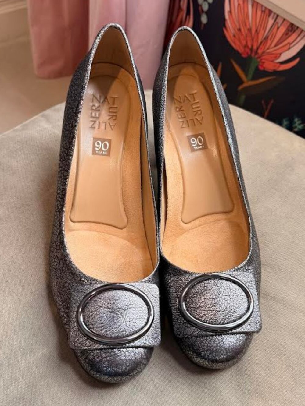 Naturalizer Wright Silver Pebbled Leather Pumps